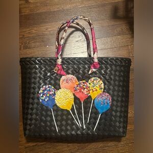 HANDPAINTED HANDMADE PLASTIC TOTE BAG CAKE POP